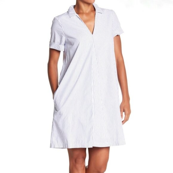 Madewell Swingout short sleeve lined 2 pocket V neck strip shirt dress Size XS - Picture 1 of 10